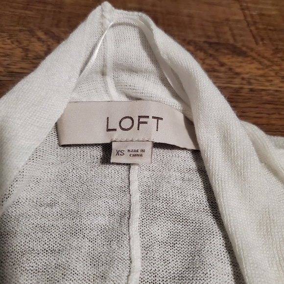LOFT White Open Front Cardigan Waterfall Hem Cap Sleeve Draped Bride Office XS - Picture 3 of 7